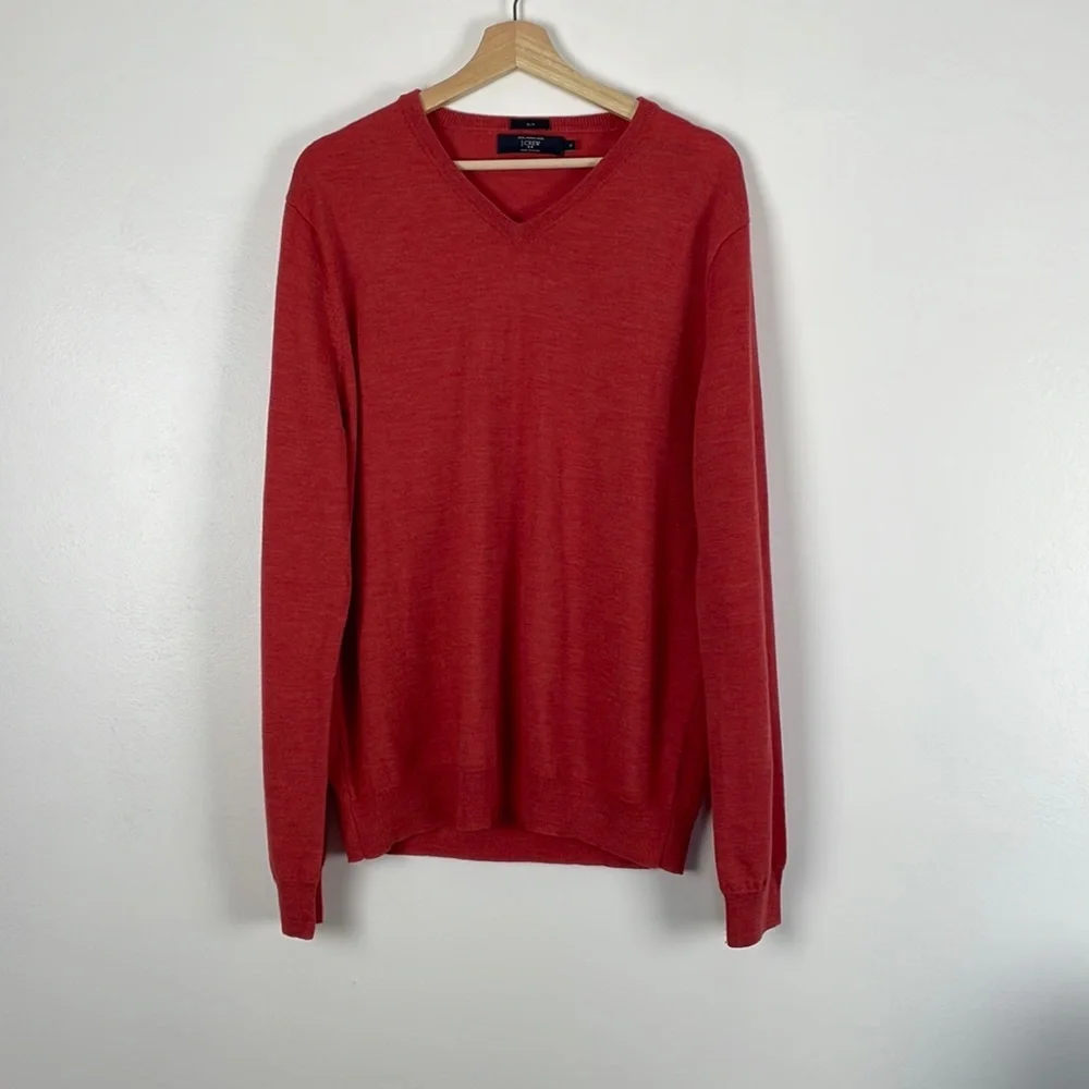 J. Crew Merino wool long sleeve V neck pullover burnt orange men sweater Size XL